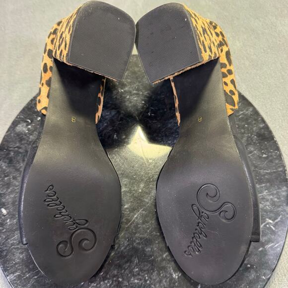 Seychelles Leopard Print & Black Leather Peep Toe Block Heels Women's Size 8 US - Picture 7 of 12
